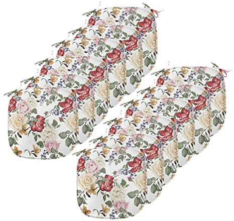 ABAKUHAUS Shabby Flora Polster für Esszimmerstühle, Flieder Rosen Blumen, Dekoratives wasserfestes Kissen mit Riemen für Küchensitze, 40 cm x 40 cm-12er Pack, Pale Pink Cream