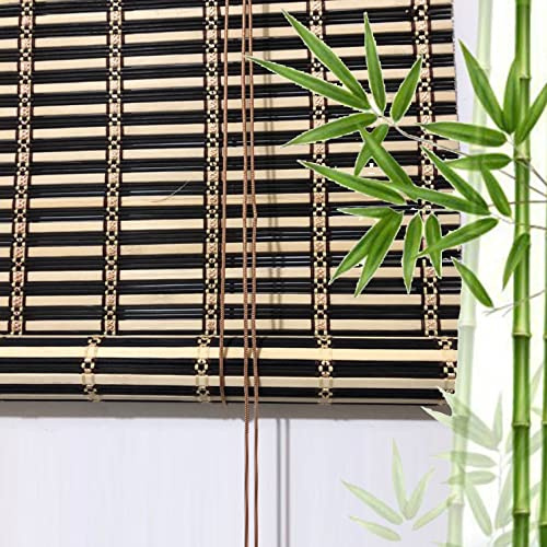 Black Bamboo Roll Up Blind,Natural Bamboo Window Shades,Wood Light Filtering Custom Roman Shades,Indoor/Outdoor Breathable Decorative Curtain (W80xH100cm/32x39in)