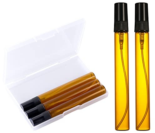 KINBOM 5pcs 10ml Mini Spray Bottles, Dark Brown Refillable Perfume Bottle Glass for Travel Portable Empty Liquid Containers for Essential Oils Perfumes Personal Beauty Care