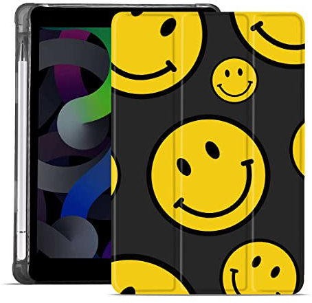 MAYCARI Cute Yellow Face for iPad Pro 10.2 inch 2021/2020/2019, Cute Case with Pencil Holder, Support Auto Sleep/Wake, Soft TPU Back Protective Case for Girls Women Men Boy
