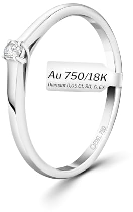 EDELIND Anillo de compromiso con Diamante talla brillante 0.05ct Oro blanco 18K Ø 53mm Anillo Solitario de oro con Caja de regalo de joyería