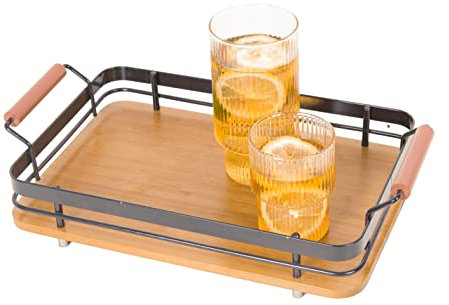 Eden & Willow Nordic Natural Bamboo Serving Tray, Durable Decorative Food Kitchen Platter with Metal Handles for Table, Dinner, and Breakfast (Small)