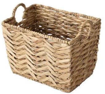 CALICOSY - Panier Jacinthe d'eau - Haut - Armature Métal - Fibres Naturelles - Avec Poignées Rondes - Panier De Rangement Pour Dressing, Chambre, Séjour - Petit Modèle - L 40 x l 28 x H 30 cm