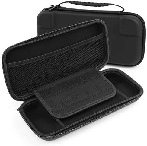 RISVOWO Custodia per Nintendo Switch e Switch OLED, Rigida Cover Protettiva Trasporto, Custodia per Nintendo Switch Console, Cavo HDMI, Joycon Strap di Altri Accessoris con 10 Cartucce Giochi (Nero)