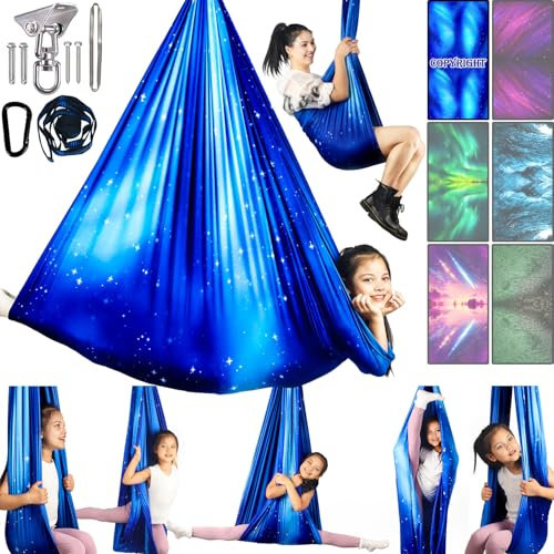 Yatoco Altalena sensoriale per bambini e adulti, per interni ed esterni, a doppio strato, con kit di ganci girevoli a 360°, per calmare, effetto per autismo, ADHD o SPD, altalena per bambini (blu