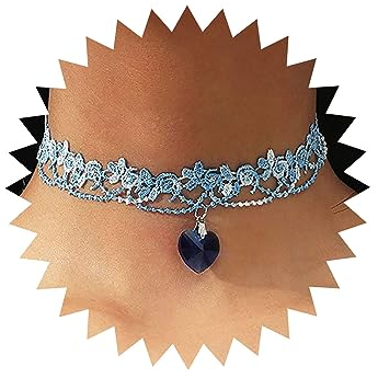 Atentuyi Collier Ras Du Cou En Dentelle Fleurie Boho Mariage - Cristal Argenté, Bleu Rose - Bijoux Pour Femmes Adolescentes