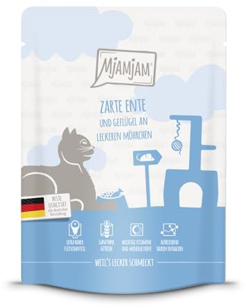 MjAMjAM - Premium Katzenfeuchtfutter - Quetschie - saftiges Huhn mit köstlicher Karotte, 1 Packung (1 x 300g), Getreidefrei mit zusätzlichem Fleisch