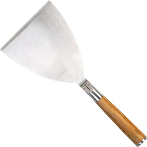 Forged BBQ Plancha spachtel, Grillspachtel, für Gasgrill, Feuerplatte und Teppanyaki, Olivenholz griff