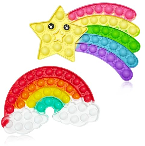 Yeefunjoy Push IT and POP Bubble, 2Pcs Poppit Pop Fidget-Toy Set, Sensorisches Fidget Spielzeug, Regenbogen & Meteor Stressabbau Spielzeug, Geburtstagsgeschenk für Erwachsene und Kinder zu entlasten A
