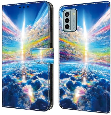 Étui portefeuille à rabat en cuir pour smartphone OPPO A54 5G/OPPO A74 5G - Fermeture magnétique avec fentes pour cartes et béquille pour smartphone OPPO A54 5G/OPPO A74 5G - Ciel coloré