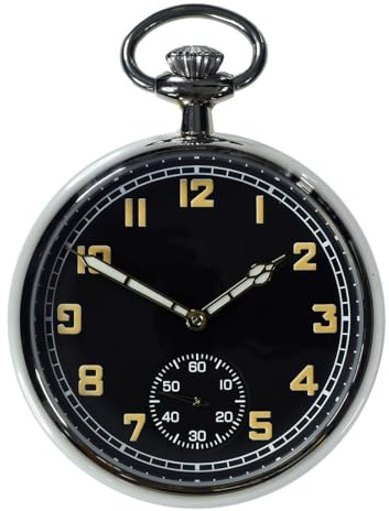 MWC Pattern British Mecánico Acero Negro Militar Reloj Bolsillo Hombre