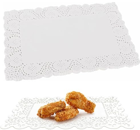 Papierdeckchen mit weißer Spitze, rechteckig, 35 x 25 cm, für Kuchenverpackungen, Einweg-Deckchen, Papier-Tischsets für Hochzeitsgeschirr, Lebensmitteldekoration, 100 Stück
