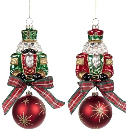 GOODWILL Weihnachtskugel Baumschmuck, Glaskugel mit Nussknacker H19 cm 2 Varianten (1Stk) VERDE