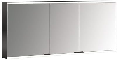 Emco Prime 2 Facelift Lichtspiegelschrank, 1400 mm, 3 Türen, mit verspiegelten Seitenwänden, Aufputzmodell, 9497, Farbe: schwarz/Spiegel