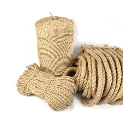 Natural Hessian Jute Twine Cord - 2mm, 6mm, 12mm Wide String for Crafts, Floristry Supplies, Gift Wrapping, Garden and Wedding, Brown String for DIY Projects by Discount Fabrics LTD (Natural,5m)