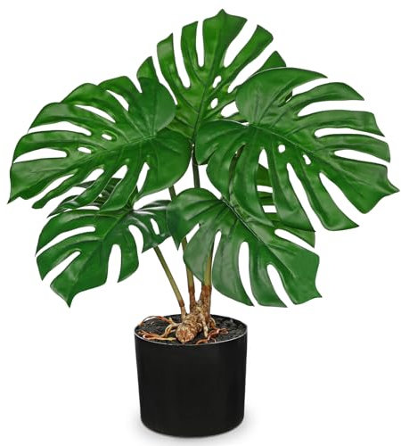 Arborus Monstera artificial en maceta, 48 cm, plantas artificiales, verdes, plantas falsas, hojas de ventana, plantas de interior, plantas decorativas artificiales, decoración en la oficina, hotel