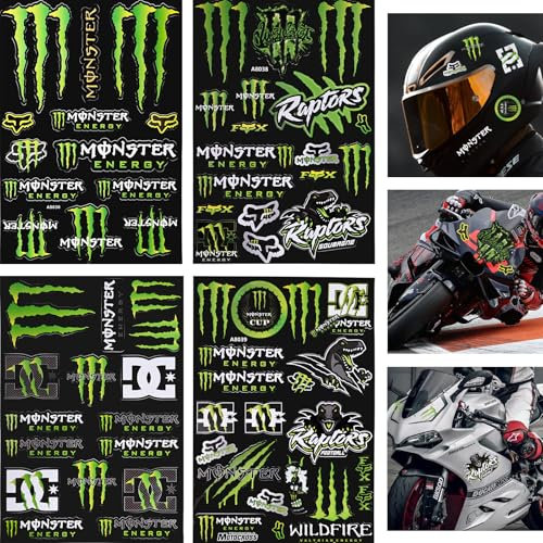 4 Stück Motorrad Aufkleber, PVC Selbstklebend Helm Sticker, Wasserfest Dekor für Gepäck, Roller, Helme, Dirtbikes, Elektrofahrräder