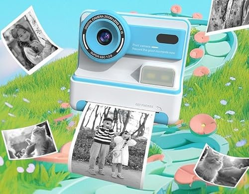 Euakee Macchina Fotografica Bambini Istantanea, Pollici Fotocamera Digitale Bambini con 32GB Scheda e Carta da Stampa, 1080P HD Videocamera Bambini, 1080P HD Videocamera Bambini Giochi (Blu)