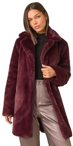 Roman Originals Women Faux Fur Coat - Ladies Jackets Teddy Bear Plush Casual Soft Fluffy Textured Oversized Warm Cosy Autumn Winter Flattering - Bordeaux - Size 18
