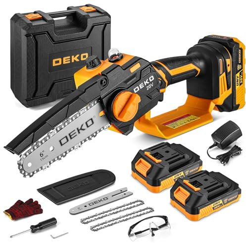 Mini Chainsaw Cordless: DEKOPRO 6 Inch (15cm) Small Electric Hand Chainsaw Battery Powered Handheld Portable Power Chain Saw Garden Tools for Wood/Tree Cutting, Gardening Gifts for Men and Women