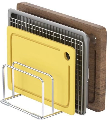 1-Pack Cutting Board Organizer, Cutting Board Holder Stand, Stainless Steel Cutting Board Holder, Cutting Board Storage Rack with 4 slots for Baking Sheet and Cookie Sheet,1.0+1.2 Inch Slots (1 PC)