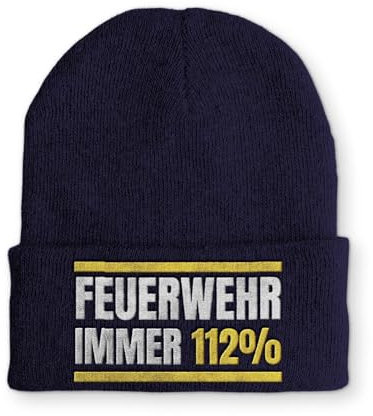 tshirtladen Mütze mit Spruch Feuerwehr Immer 112% Wintermütze lustige Beanie, Farbe: Navy