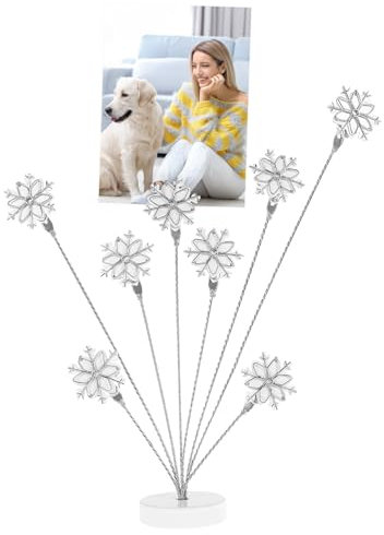Sutowe Porte-photo en forme de flocon de neige avec 8 clips - Support de table pour cartes postales, cartes cadeaux, noms, marque-place, support flexible pour photo, note, mariage, numéro de table