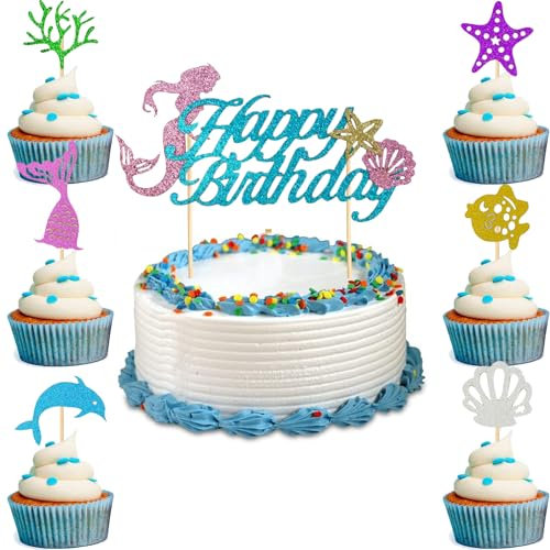 Minnhua 25 Stück Tortendeko Meerjungfrau, 7 Stile Zuckerdekor Meerjungfrau, Tortenaufleger, Mermaid Cake Toppers für Kinder Mädchen Frauen Unterwasser Motto Geburtstags Party Zubehör
