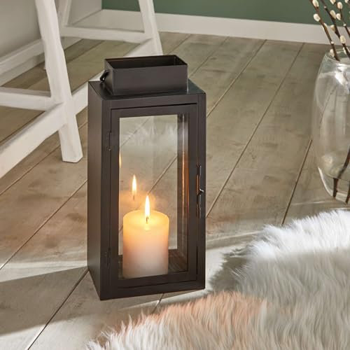 Laterne Industrial, Metall, Mattschwarz, Glas Maße: 15 x 10 x 31 cm, ohne Kerze