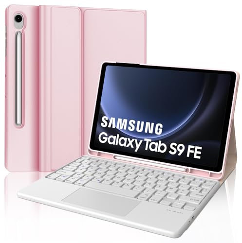 JADEMALL Clavier avec Trackpad pour Samsung Galaxy Tab S10 FE 10.9 2025/S9 FE 10.9 2023, AZERTY Français Clavier Détachable avec Trackpad pour Samsung Tab S9 FE/S10 FE 10.9, Rose