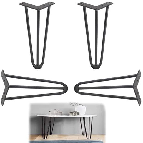 Lot de 4 pieds de table en épingle à cheveux noirs 80 cm en métal avec vis, capacité de charge de 500 kg
