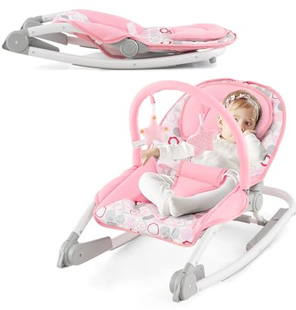 LIFEZEAL Babywippe, Babyschaukel mit 3-stufiger verstellbarer Rückenlehne, abnehmbarem Stoffsitz, Spielzeug, Babystuhl für Babys von 0-6 Monaten (rot)