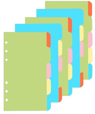 25 Blätter / 5 Sätze Trennblätter A5, 5 Farbige Ordner Register A5 Index ​Teiler, Trennblätter für Ordner a5, 21x15 cm Ordner Register Trennstreifen für 6 Loch DIN A5 Ringbuch, Planer, Notizbuch, Bunt