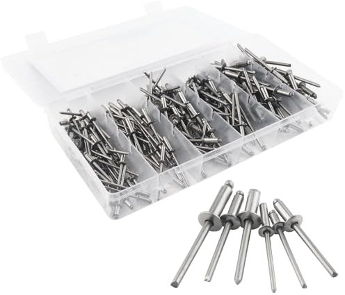 TIOMIOSEA Blindniet-Kit, 304 Edelstahl Popnieten Sortiment, für Metall Holz Kunststoff, 210 Stück 6 Größen Niet-Sortimentssatz 3,2 mm 4 mm 4,8 mm, mit Aufbewahrungsbox
