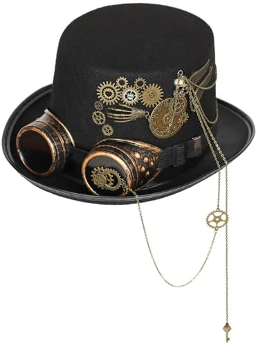 Steampunk Cosplay Hut, Weiblich Gothic Steampunk-Hüte, Herren Zeitreisender Steampunk-Zylinder mit Brillen-Zahnrädern, Anziehhut für Halloween, Cosplay, Maskerade, Foto-Requisiten für Damen und Herren