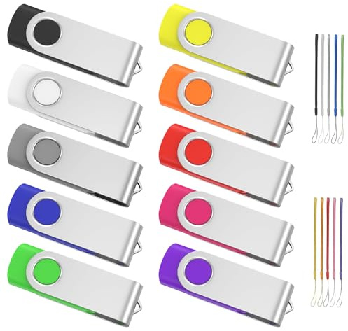 ABLAZE 10 Pack 128MB USB Flash Drive, USB 2.0 Memory Stick Swivel Design with Lanyard, Mixed Colour Thumb Drives for Data Storage, School, Office, Home Use