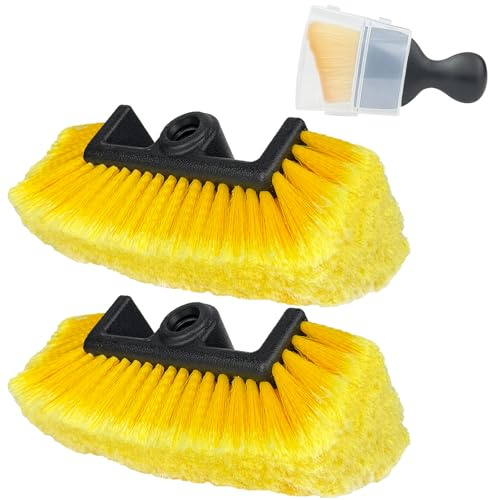 Neehows 2 Pcs Car Wash Brush Head with 1 Pcs Car Detailing Brush, 10 Inch Scrub Brush Replacement Car Cleaning Brush Attachment for Auto Truck RV Boat Camper House Floor Deck Patio -Yellow