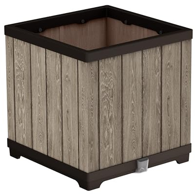 Keter Deco Square Pflanzkübel 61 Liter – 45,5x45,5x45,5 cm, wetterfest, mit Wasserreservoir und Wasserstandsanzeiger