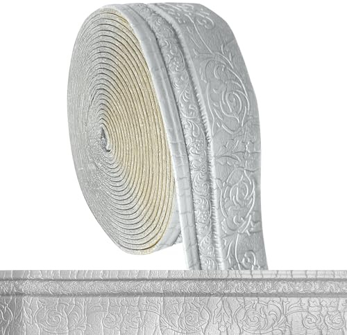 Bordüre Selbstklebend -10m x 10cm x 5mm- 3D Stuckleisten Wand, Zierleisten Selbstklebend, Wasserdicht Wandbordüre,Leisten Selbstklebende,Roll Border Trims für Ecken Linien Decken Dekoration,Silbergrau