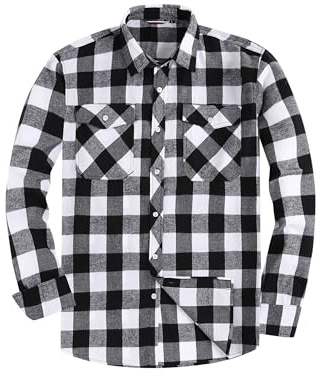 JupiterSecret Chemise en Flanelle pour Homme, Chemise à Carreaux à Manches Longues, Coupe Classique,Col Boutonné et Poche Poitrine
