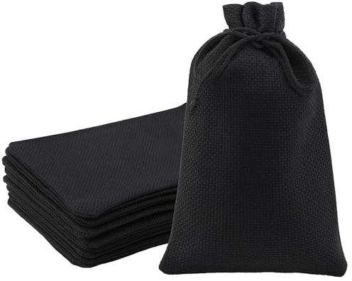 Mandala Crafts 10X14 Inch Black Burlap Drawstring Gift Bags for Favors - 20 Large Linen Sacks Gift Pouches for Candy, Coffee, Jewelry, Wedding, and Party Supplies