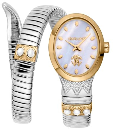 Roberto Cavalli Damen Analog Quarz Uhr mit Edelstahl Armband RC5L104M0055