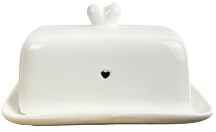 Imperfect Glaze Blue Heart White Ceramic Butter Storage Dish with Covered Lid