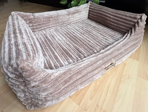 Hundebettenmanufaktur Orthopädisches Hundesofa Hundebett Cord Ortopedico mit 8 cm Viscoschaummatratze (beige, 115 cm X 95 cm)