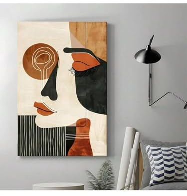 Poster und Drucke, Frau, Wandkunst, abstraktes Gesicht, geometrische Linien, moderne Kunst, Leinwand-Poster, Gemälde für Wohnzimmer-Dekor, 80 x 140 cm, mit Rahmen