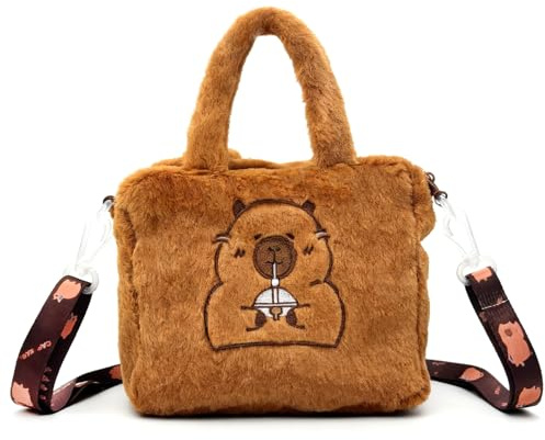 FOSDICK Peluche Capybara Sacs Bandoulière Sac a Main Enfant, Capybara Kawaii Sac a Main Petite Fille, Capibara Sacoche Fille, Mignon Crossbody Bag, Porte Monnaie Enfant Cadeau Fille 5-12 Ans, 18x16cm