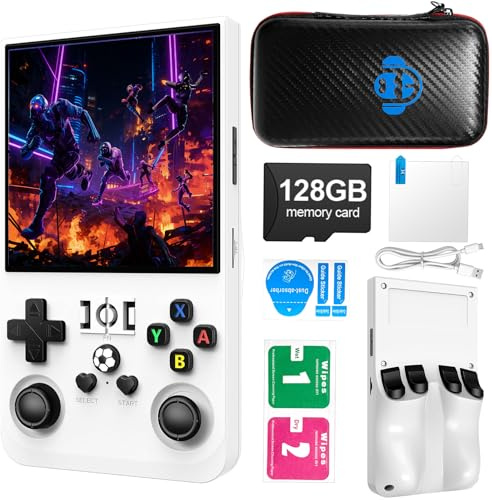 R36MAX Retro Handheld Game Console with 4.0 Inch IPS HD Screen, Linux System, 4000mAh Long Battery, 128 GB Built-in 40000+ Classic Games, Portable Mini Console for Teens Adults(White)