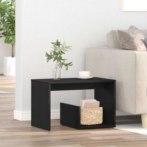 Owoxanthellate Tavolino in rovere nero 59 x 36 x 38 cm, moderno tavolino laterale in legno, piccolo tavolino con linee pulite, durevole e salvaspazio per soggiorno, camera da letto, corridoio