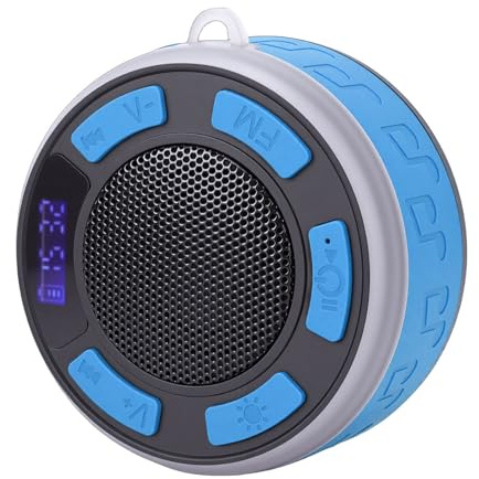 Syrisora Haut-Parleur de Douche, Haut-Parleur Portable étanche avec Ventouse Amovible, Lumières RVB, Horloge LED, Son Stéréo, pour Salle de Bain Extérieure (Bleue)