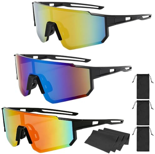 KUWUNG 2 Stück Sonnenbrille Herren Damen, Schnelle Brille, Rave Brille, Fahrradbrille für Adults and Teens, UV400 Polarisiert Sportbrille Sonnenbrille Fahrradbrille Winddicht für Draußen Sport